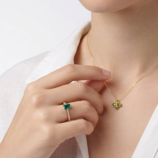 Lab Emerald Diamond Ring