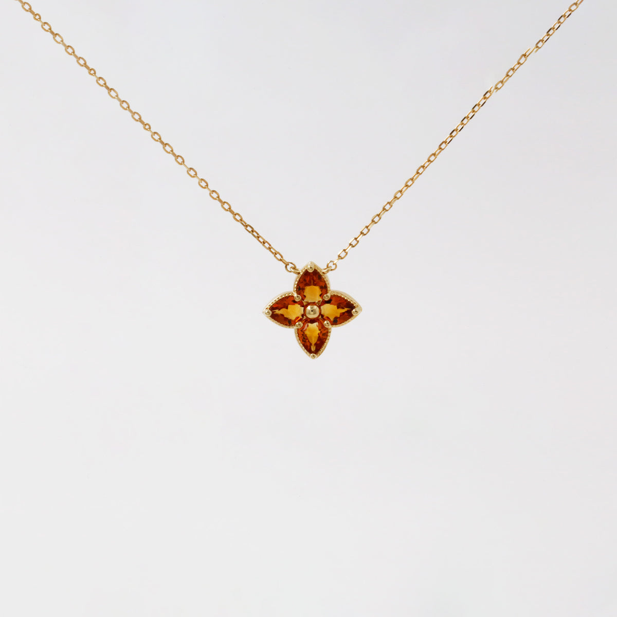 Citrine Four Leaf Clover Flower Necklace