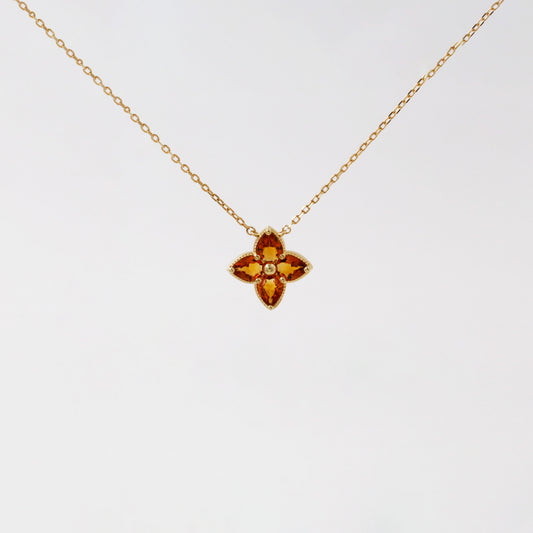 Citrine Four Leaf Clover Flower Necklace