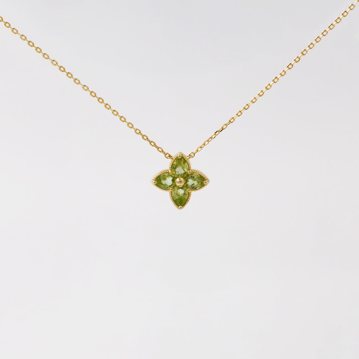 Peridot Four Leaf Clover Flower Necklace