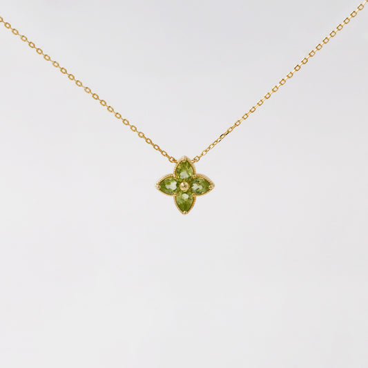 Peridot Four Leaf Clover Flower Necklace