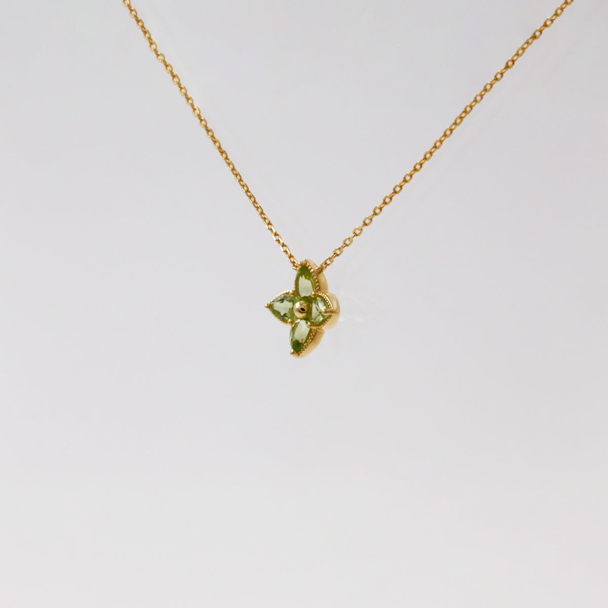 Peridot Four Leaf Clover Flower Necklace