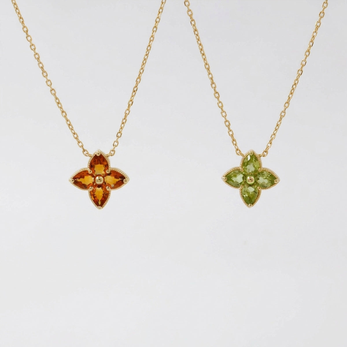 Peridot Four Leaf Clover Flower Necklace
