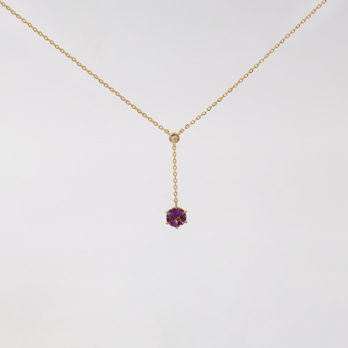 Amethyst Diamond Dangle Y Necklace