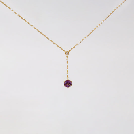 Amethyst Diamond Dangle Y Necklace