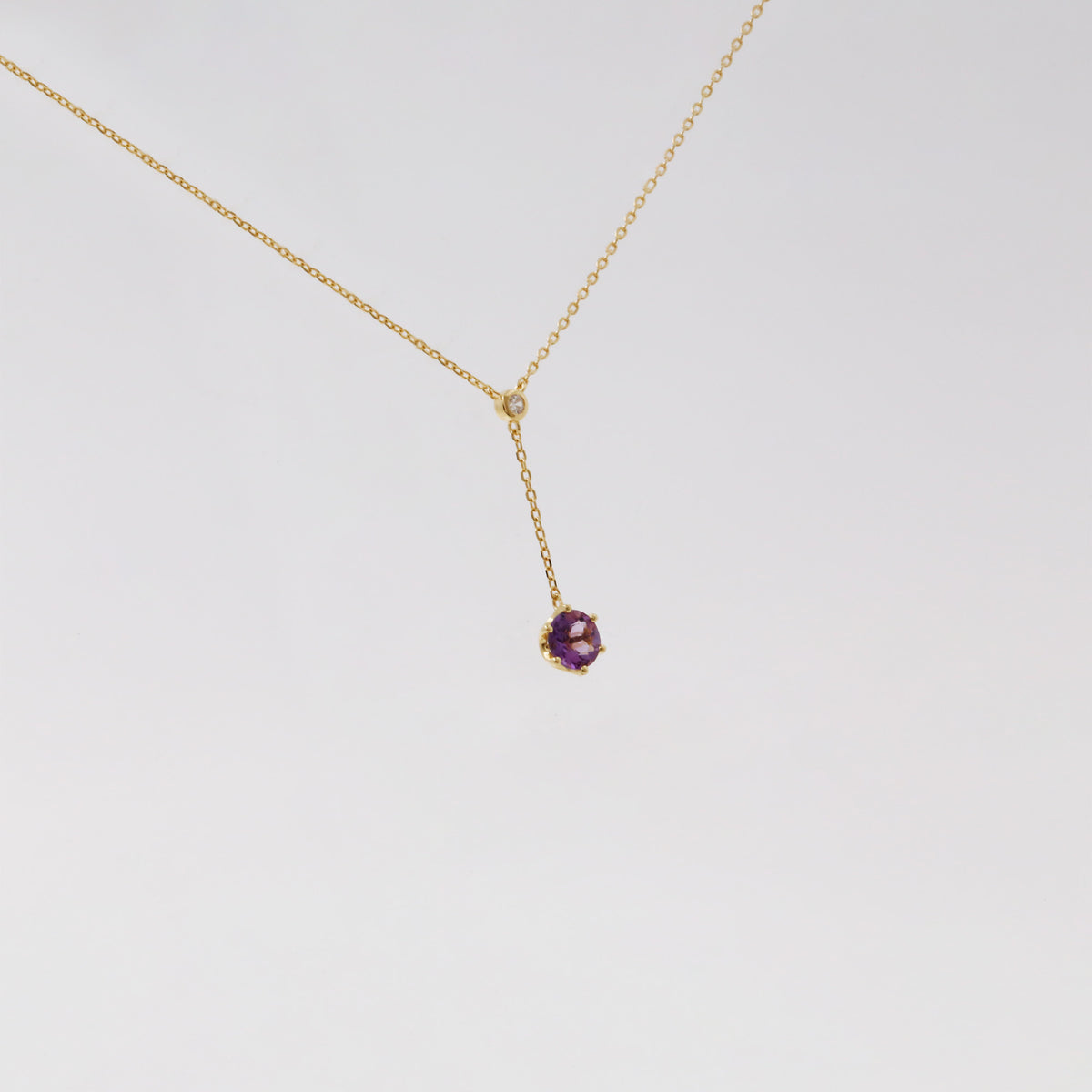 Amethyst Diamond Dangle Y Necklace