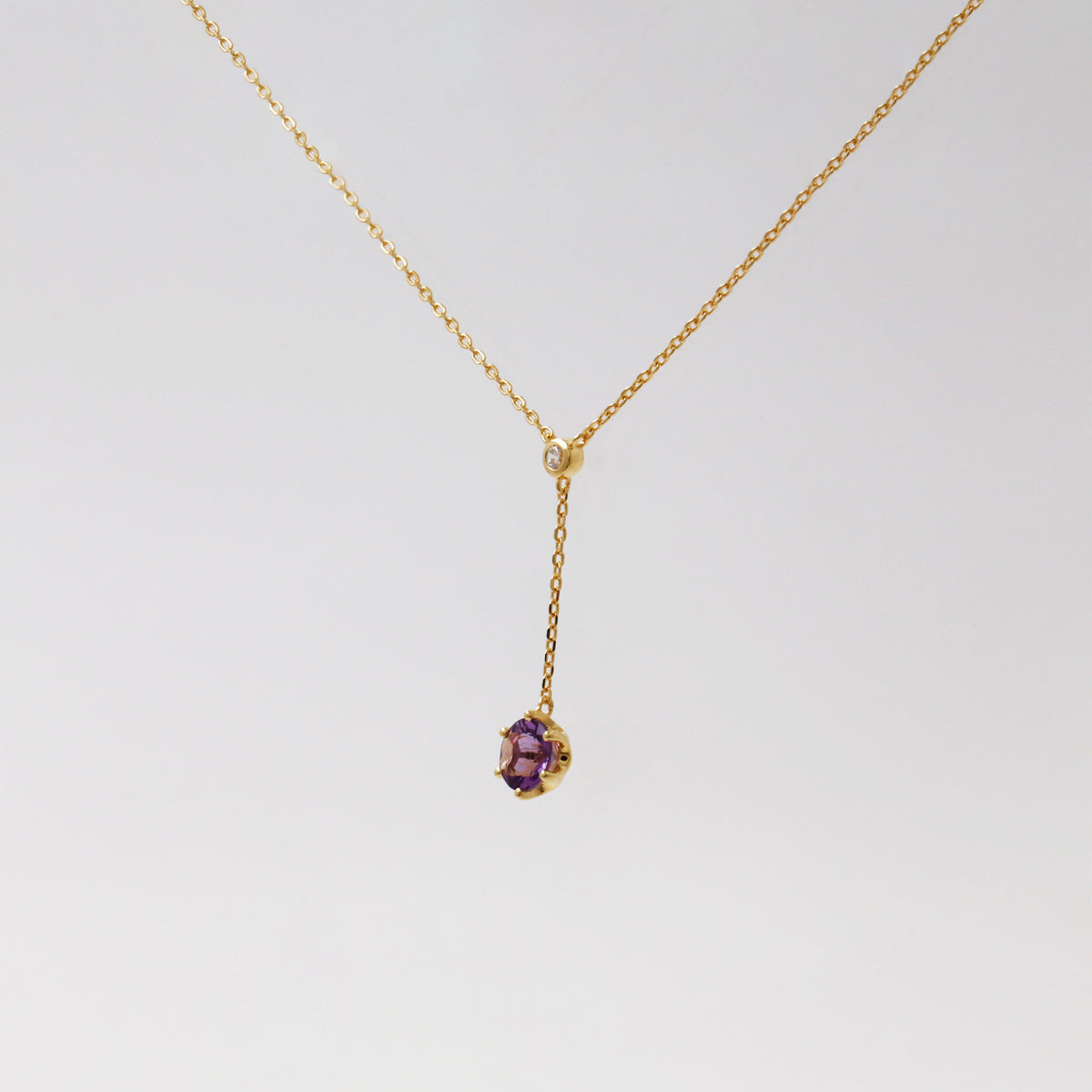 Amethyst Diamond Dangle Y Necklace