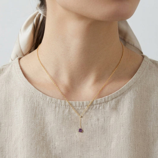 Amethyst Diamond Dangle Y Necklace