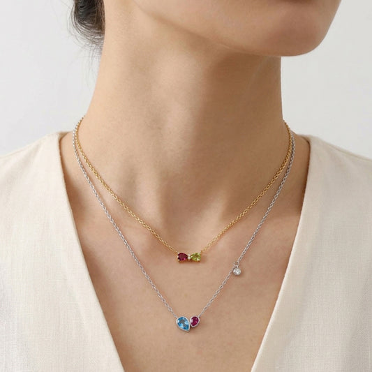 Lab Pink Sapphire Topaz Pear Bezel Set Necklace