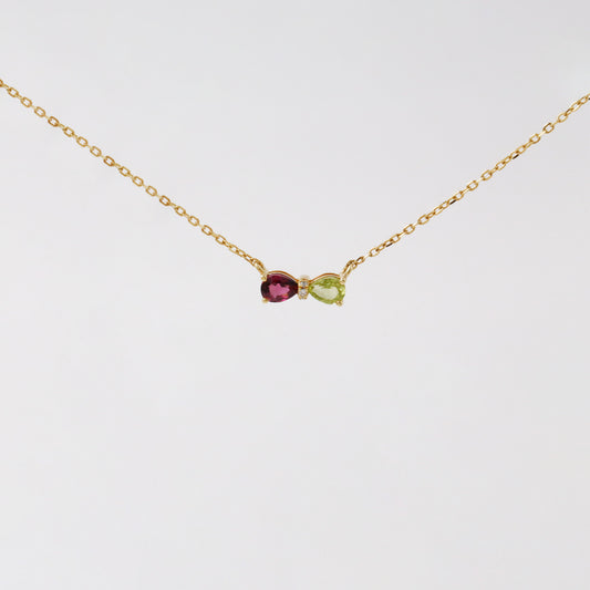 Rhodolite Garnet Peridot Diamond Bowtie Necklace