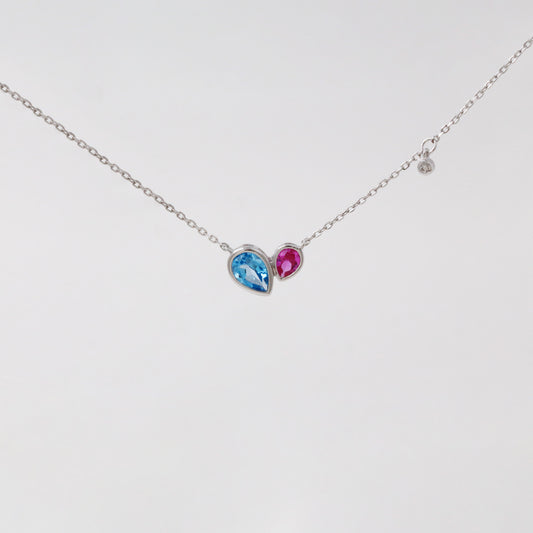 Lab Pink Sapphire Topaz Pear Bezel Set Necklace