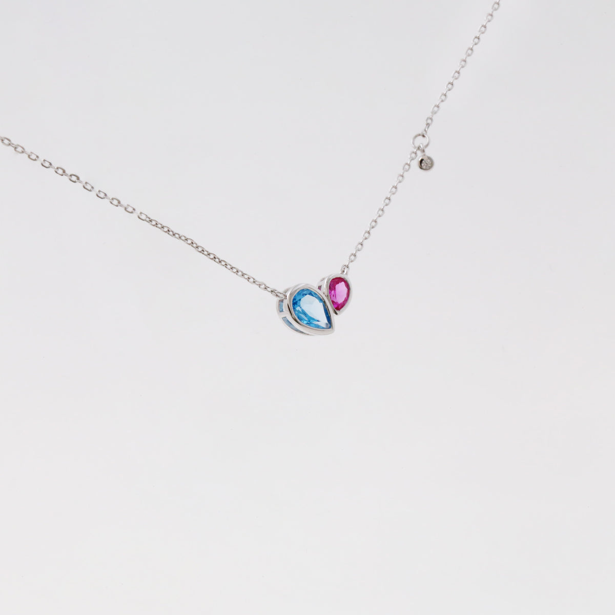 Lab Pink Sapphire Topaz Pear Bezel Set Necklace