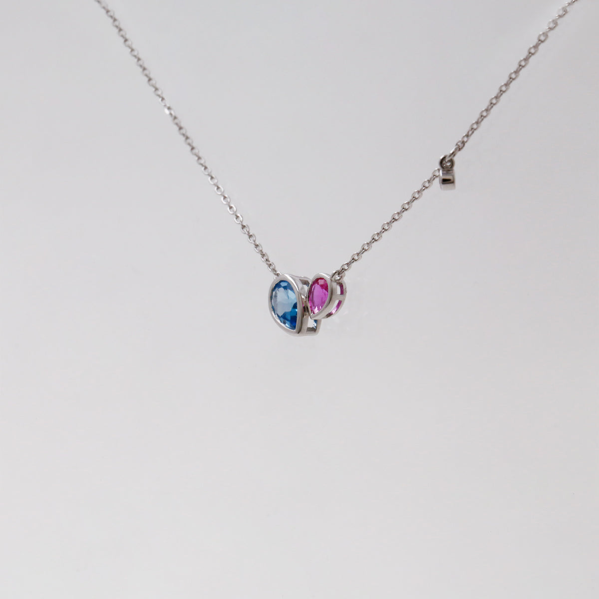 Lab Pink Sapphire Topaz Pear Bezel Set Necklace