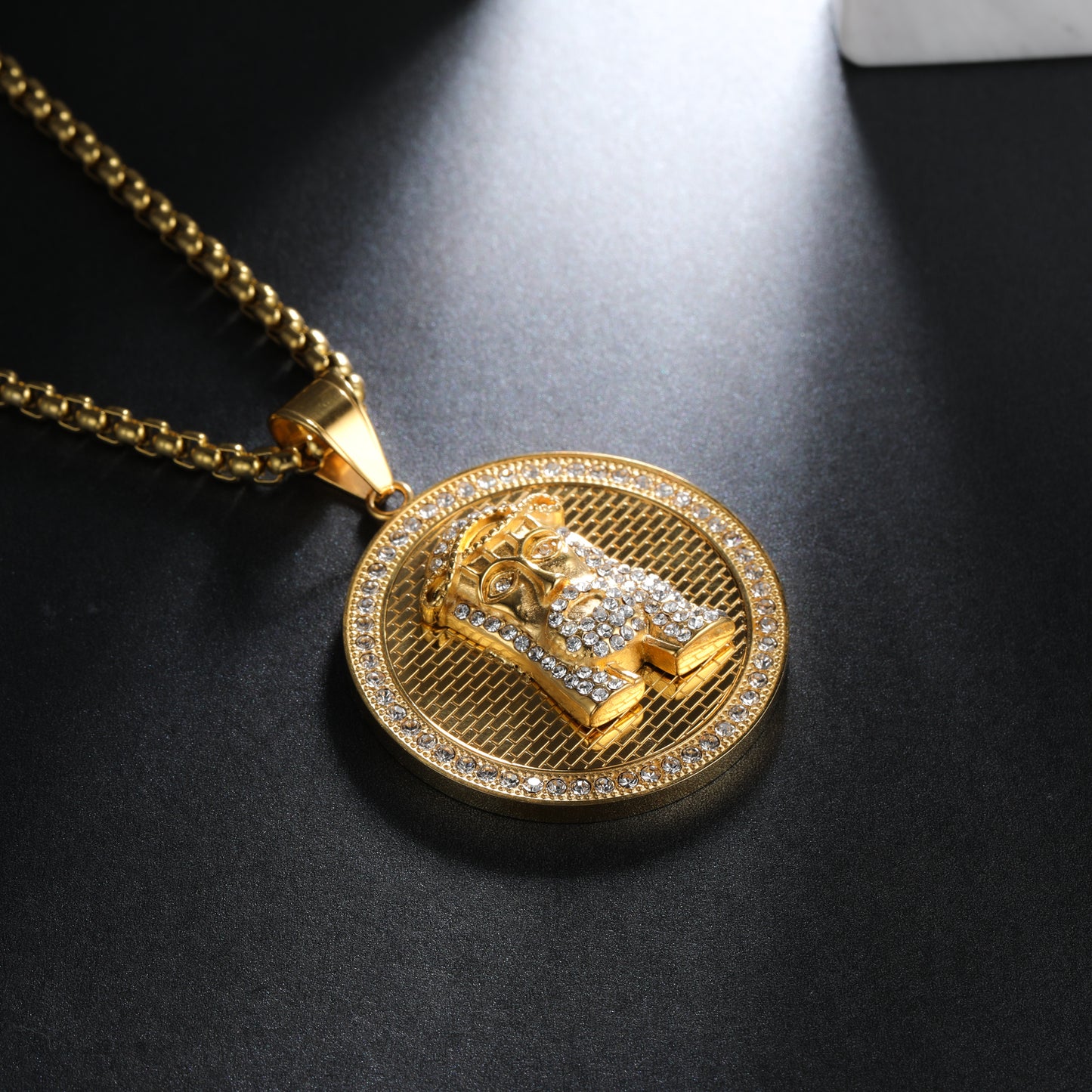 Iced out Jesus Circle Tag Pendant Gold Color (P0022)