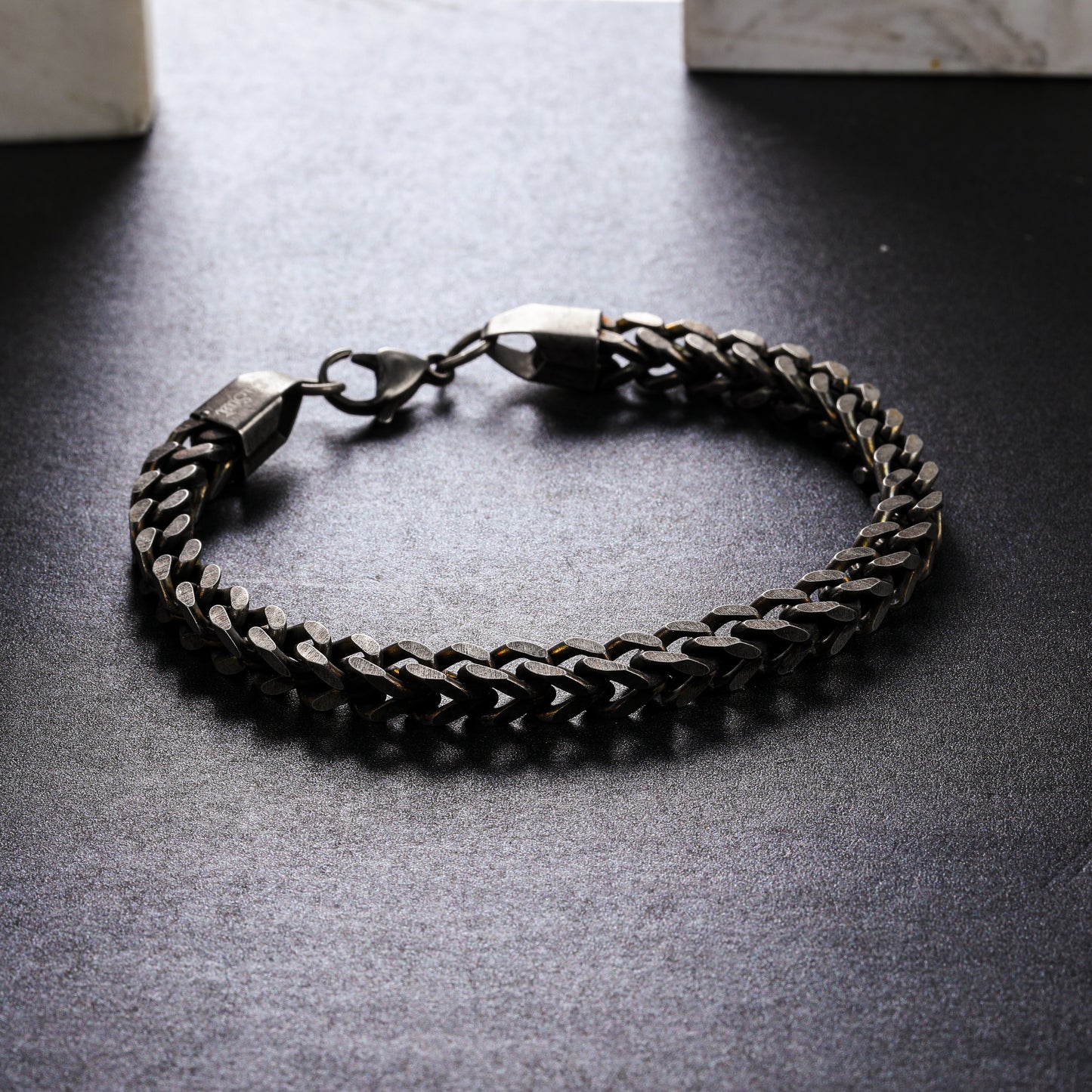 Mens Bracelet with Wheat Chain Gunmetal Plated  (B0011)
