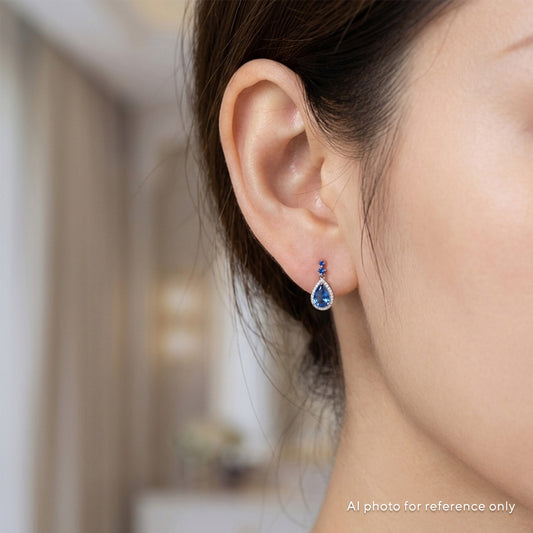 Pear Sapphire Halo Teardrop Earrings