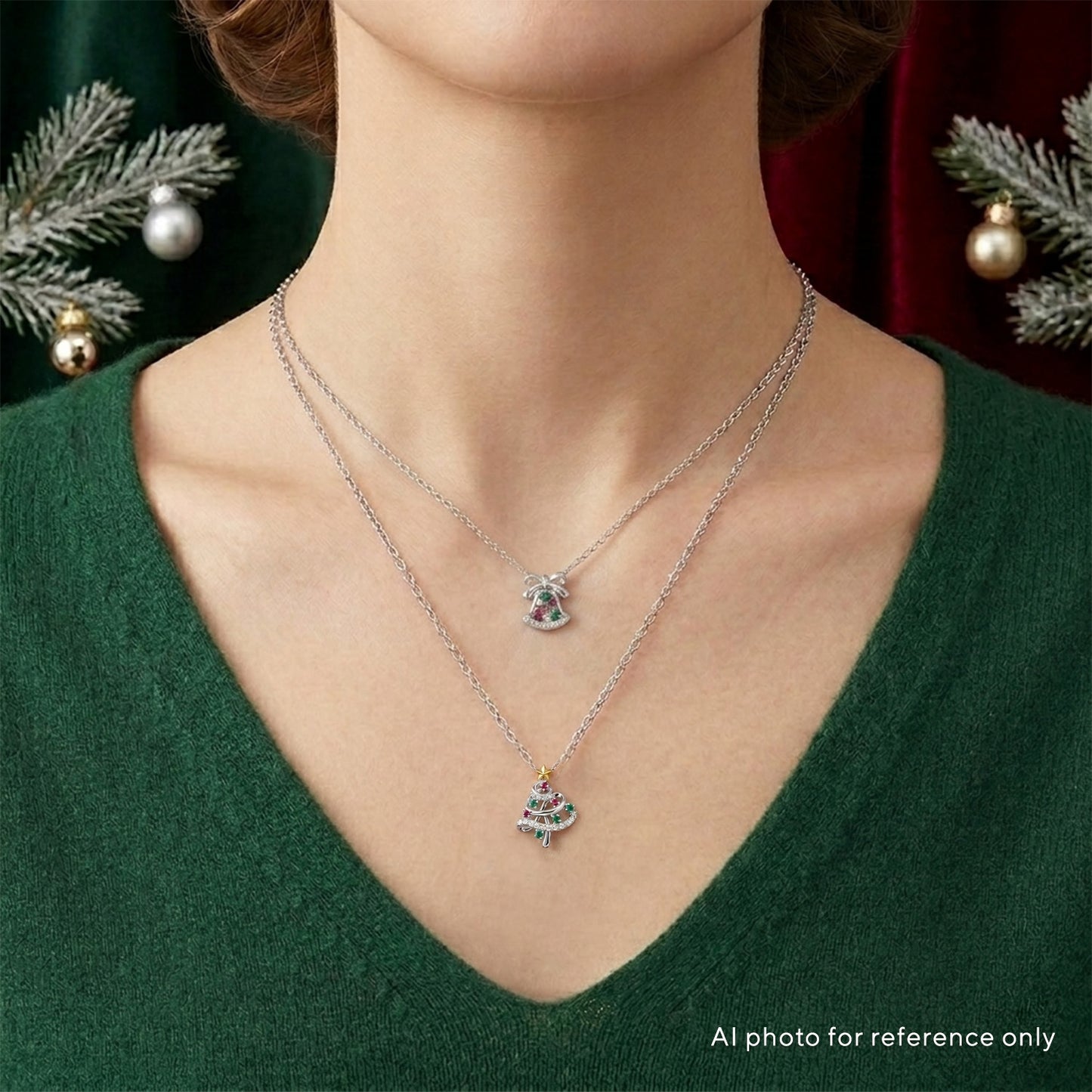 White Gold Christmas Tree Necklace