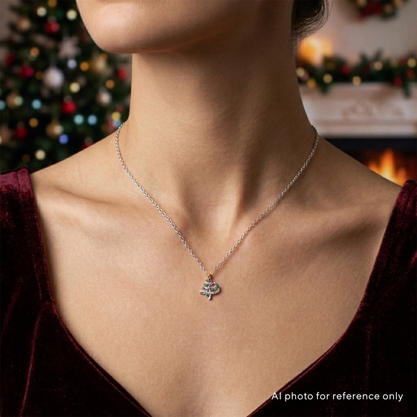 White Gold Christmas Tree Necklace