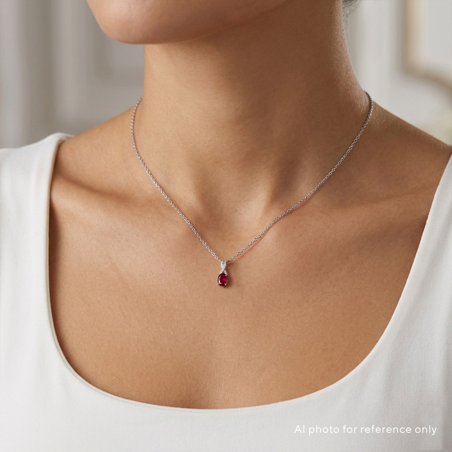 Oval Custom Ruby Gemstone Bypass Necklace