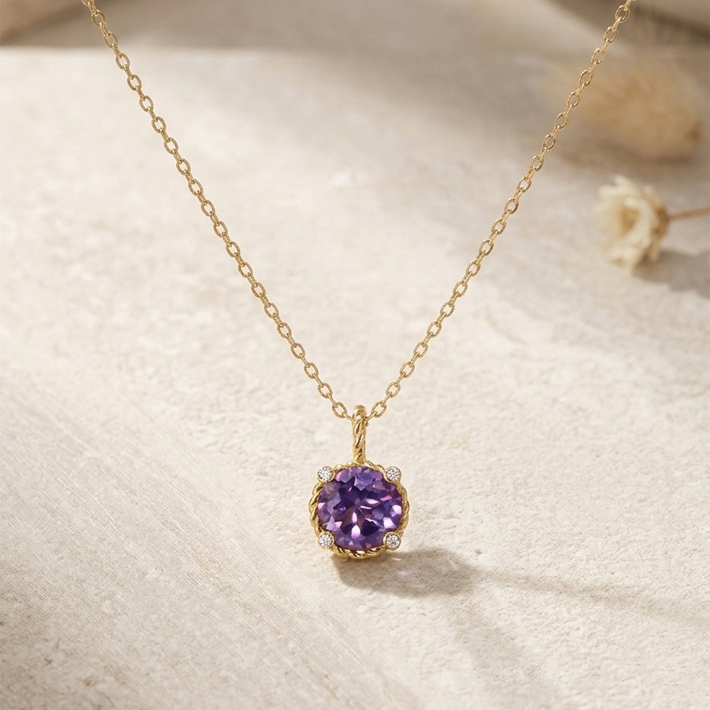 6mm Amethyst Twist Diamond Pendant