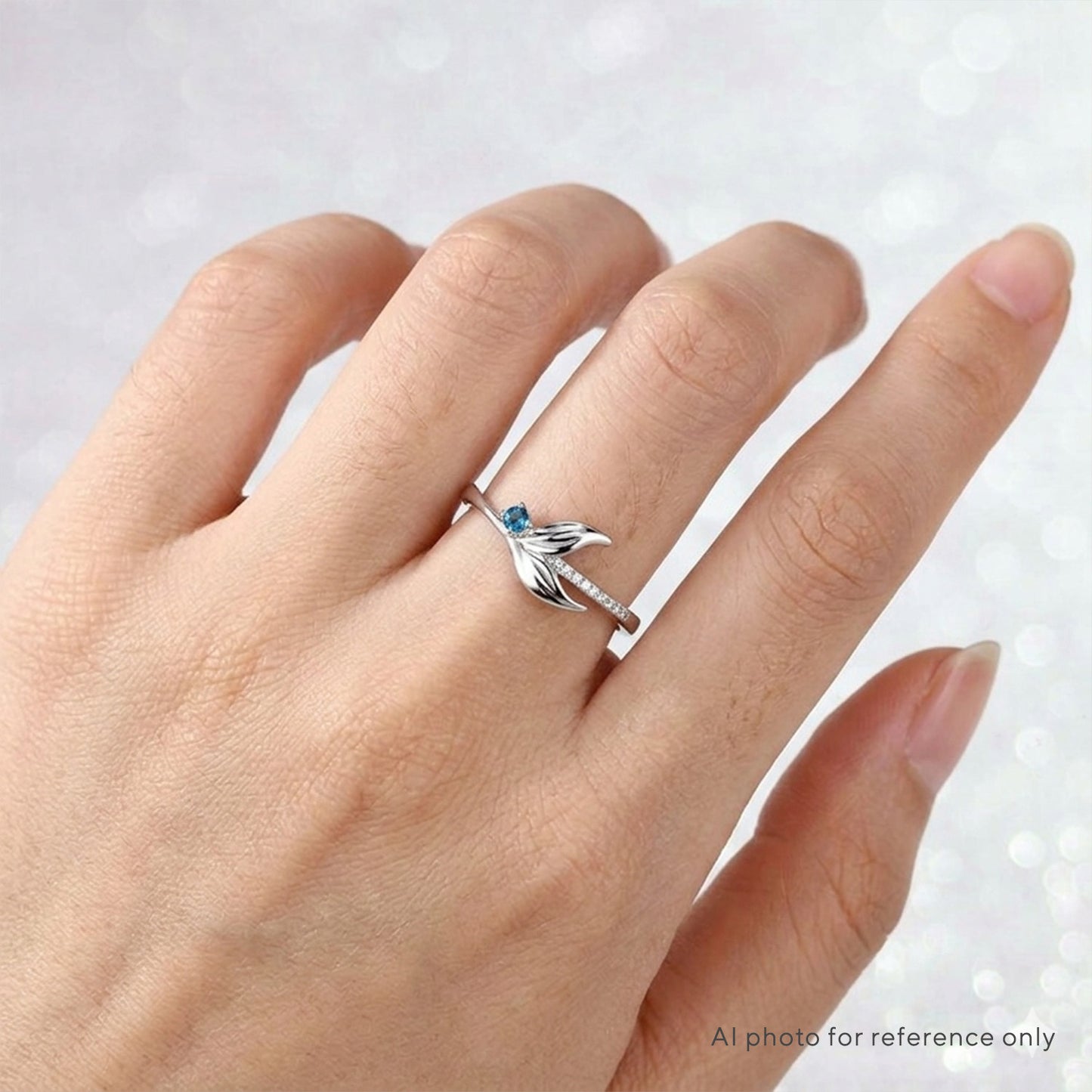 Silver Mermaid Tail Diamond Custom Birthstone Ring