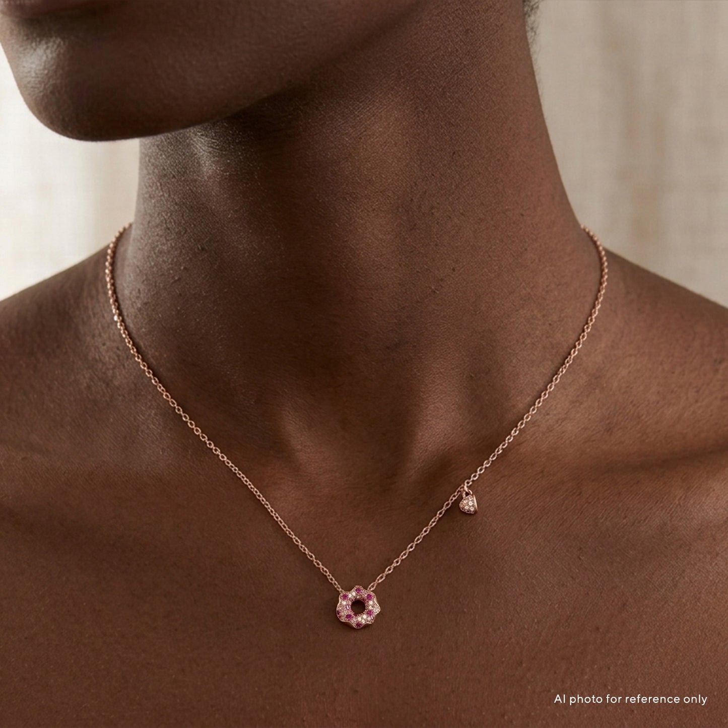 Lab Pink Sapphire Donut Tea Cup Necklace