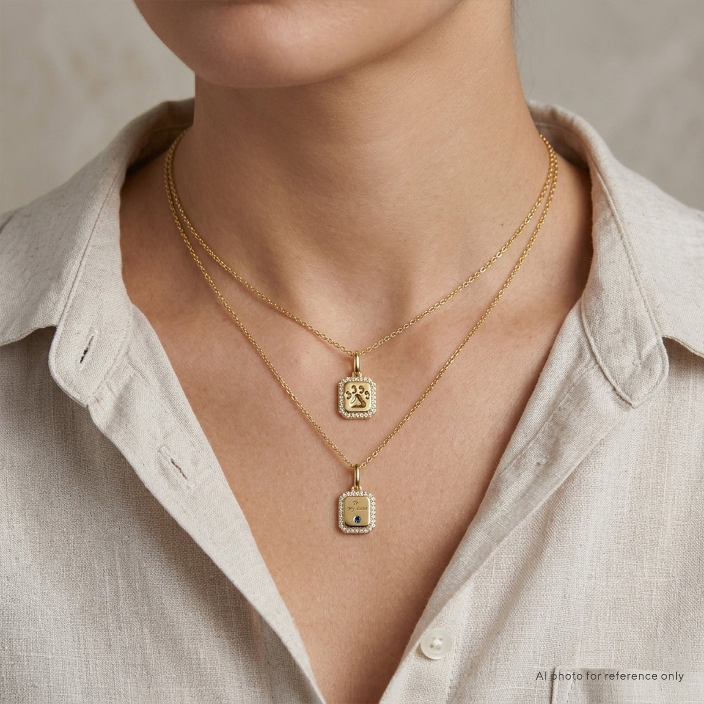 Solid Gold Signet Paw Tag Pendant