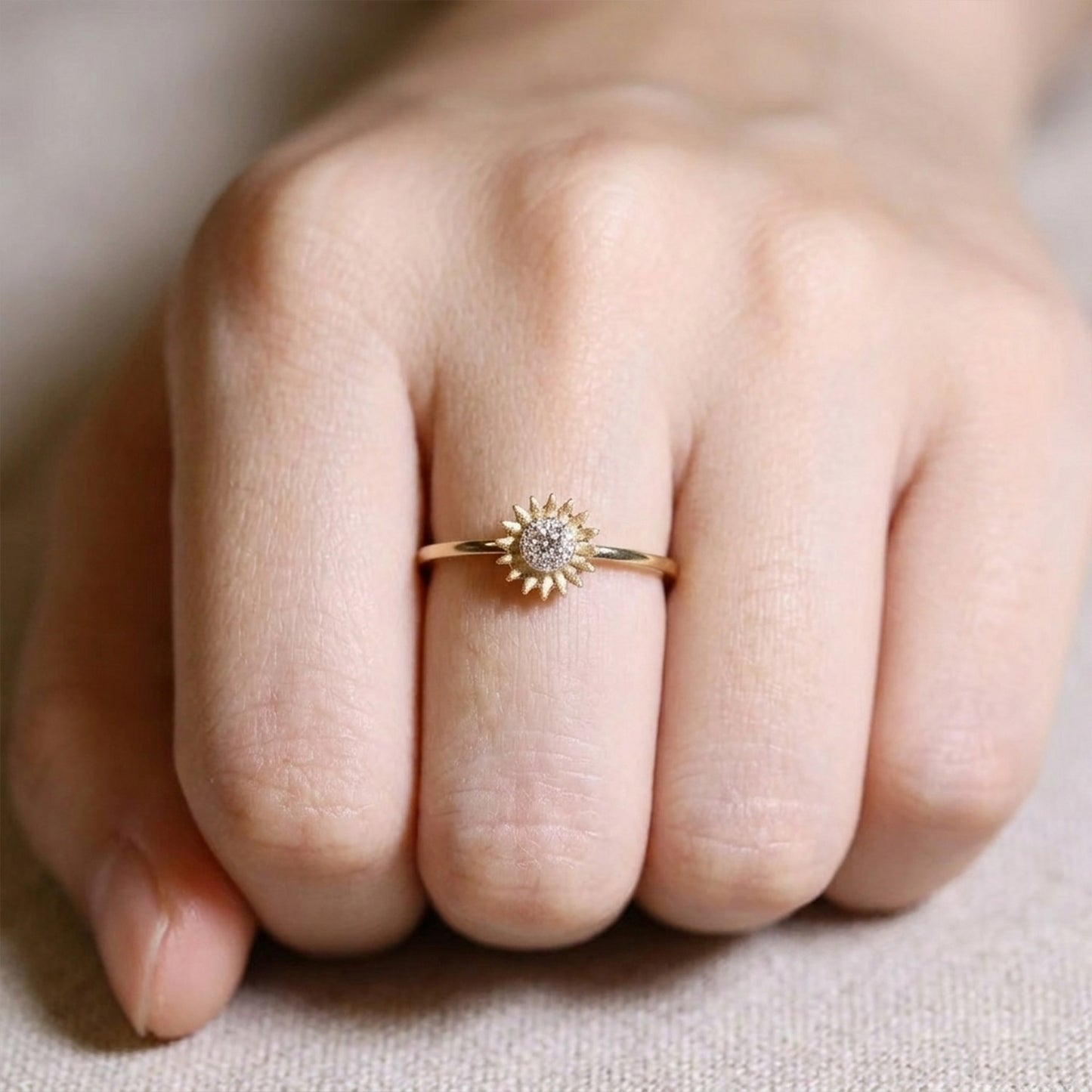 Gold Sunflower Diamond Ring