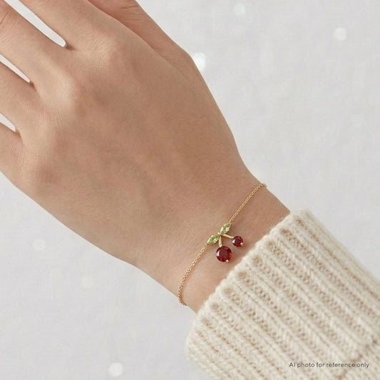Garnet Peridot Cherry Charm Bracelet