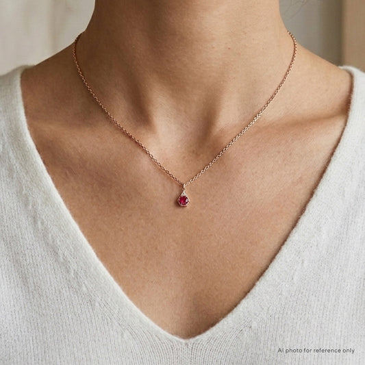Silver Ruby Hexagon Necklace