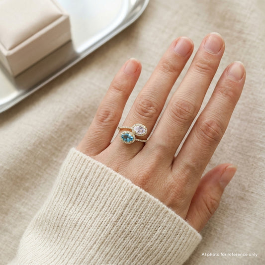 Oval Blue White Topaz Custom Gem Ring