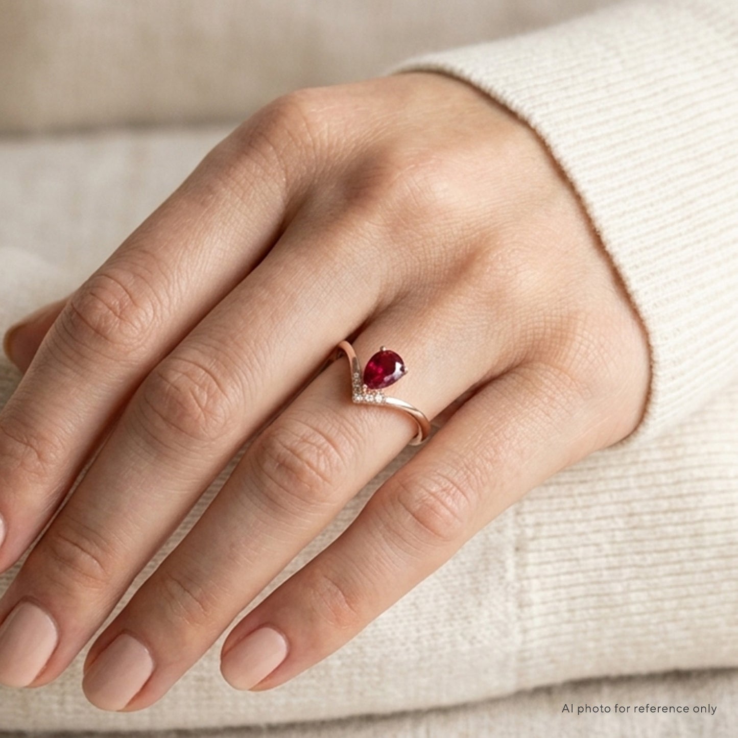 Silver Lab Grown Ruby V Shape Engagement Ring