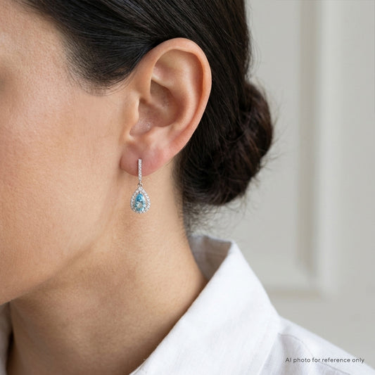 6×4mm Pear Blue Topaz Dangle Earrings