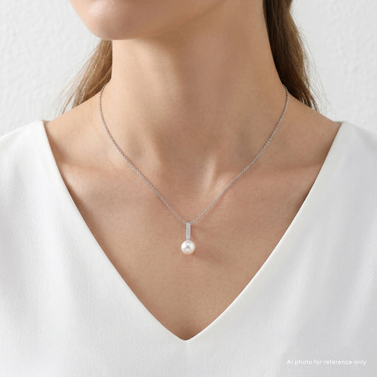 18K Gold Pearl Diamond Bar Necklace