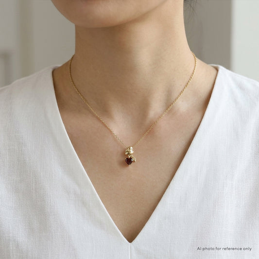 Solid Gold Red Garnet Baby Bird Pendant