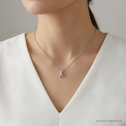 18K White Gold Initial X Double Diamond Necklace