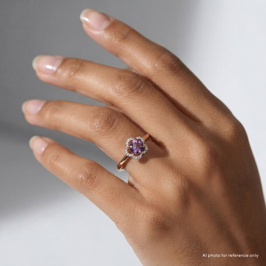 Amethyst Diamond Sakura Flower Ring