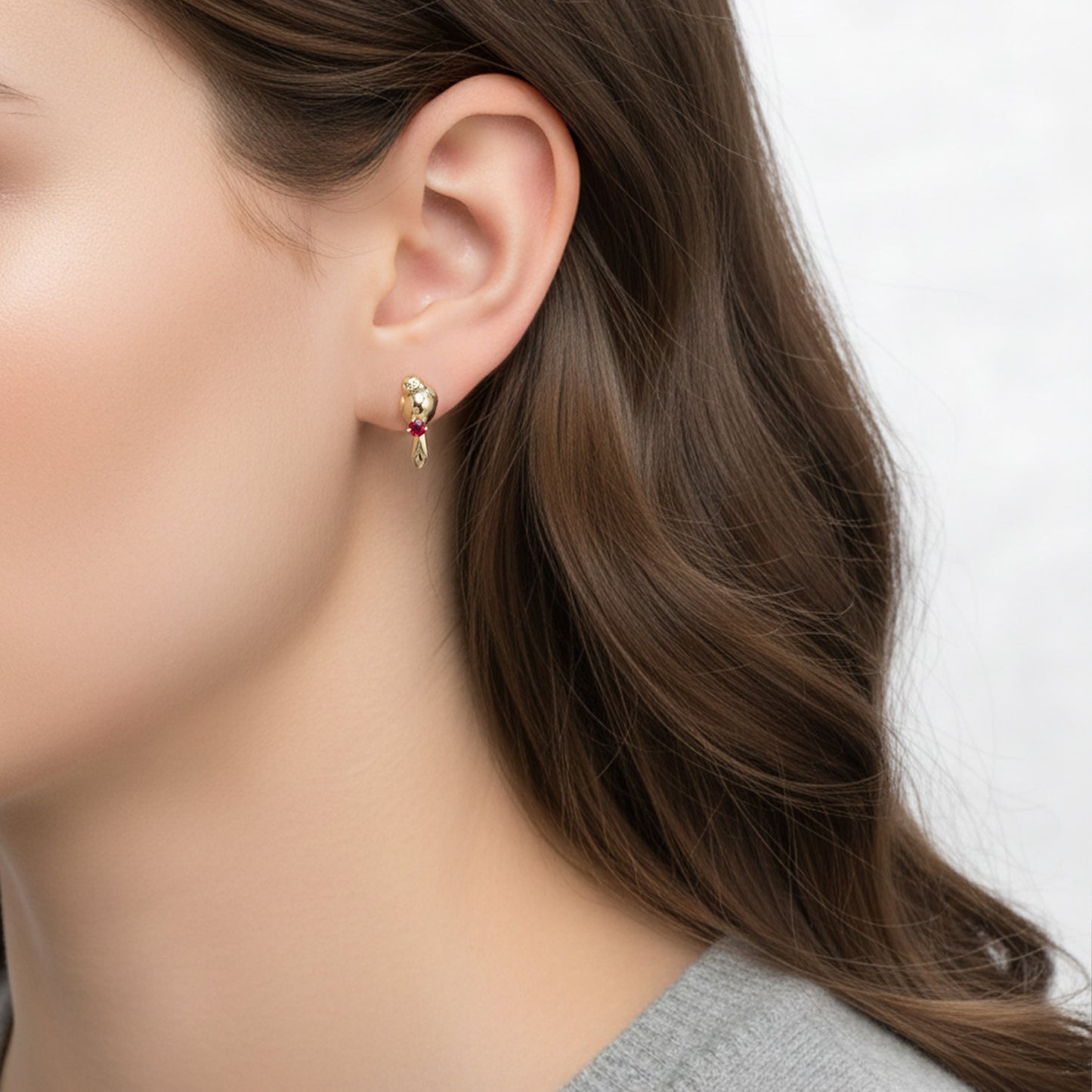 Red Garnet Baby Birds Stud Earrings