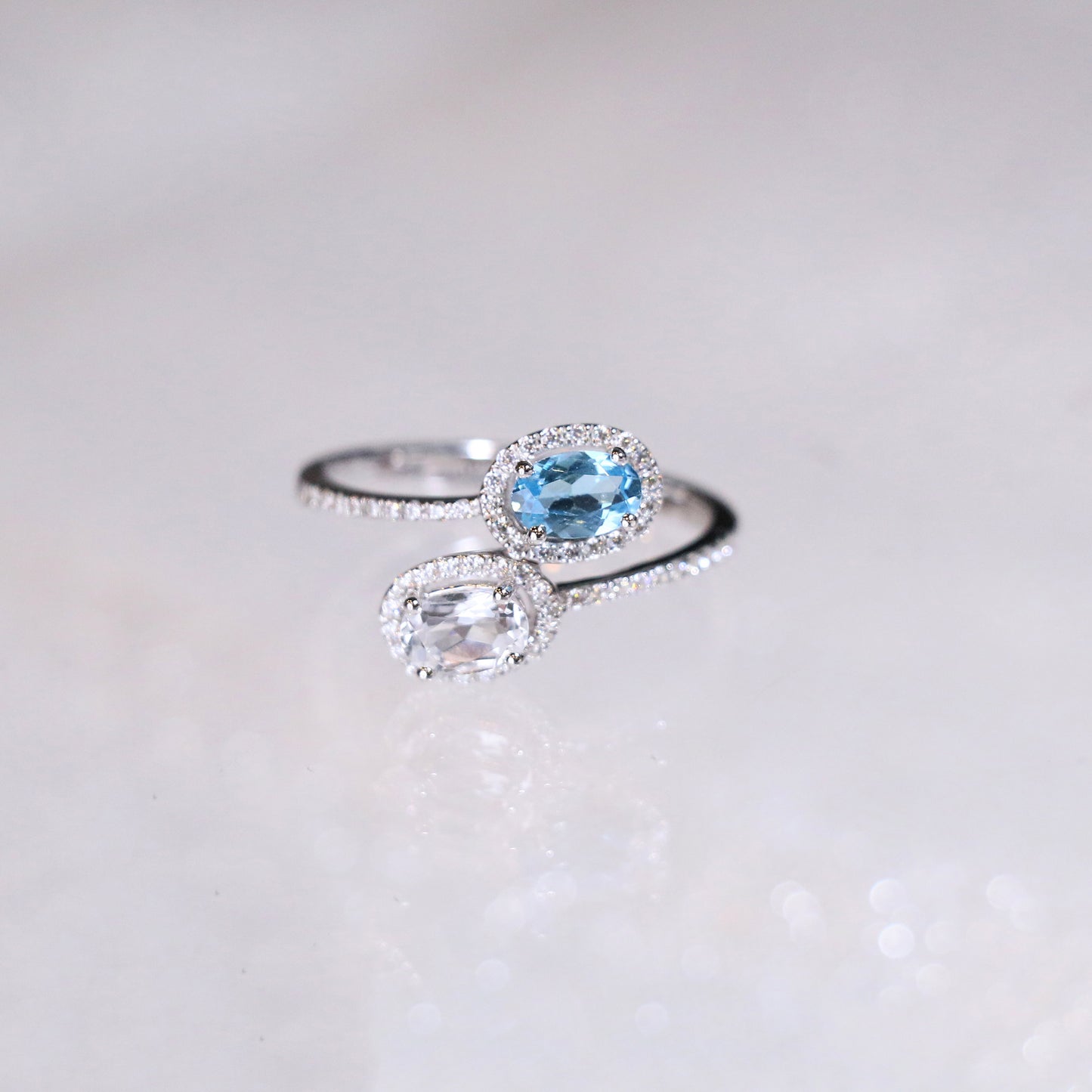 Oval Blue White Topaz Custom Gem Ring