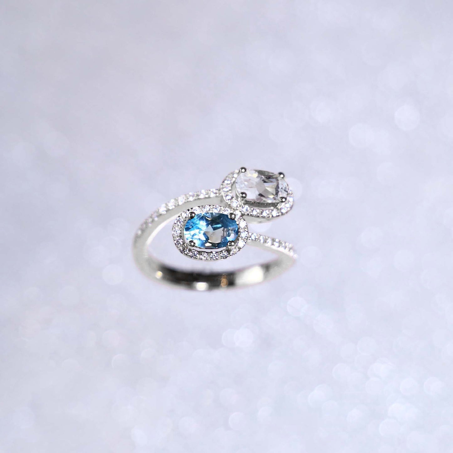 Oval Blue White Topaz Custom Gem Ring