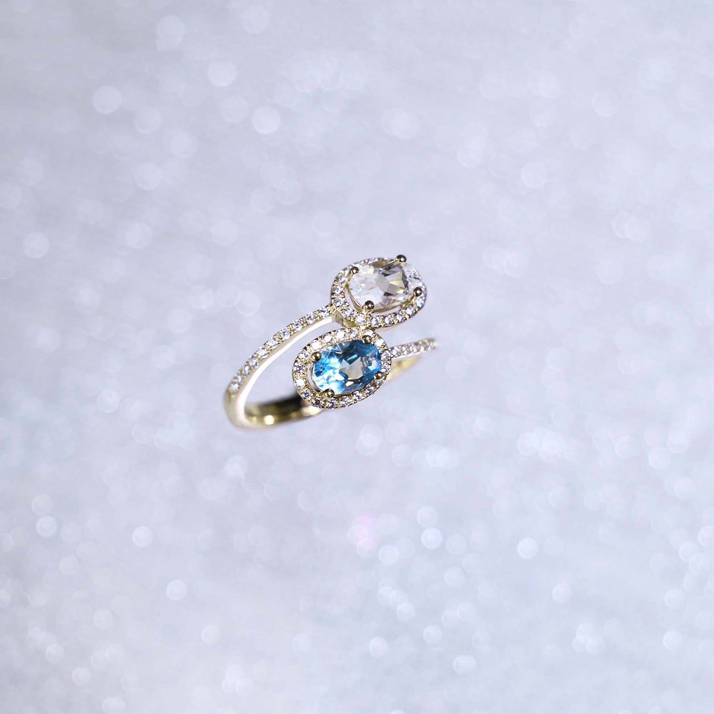 Oval Blue White Topaz Custom Gem Ring