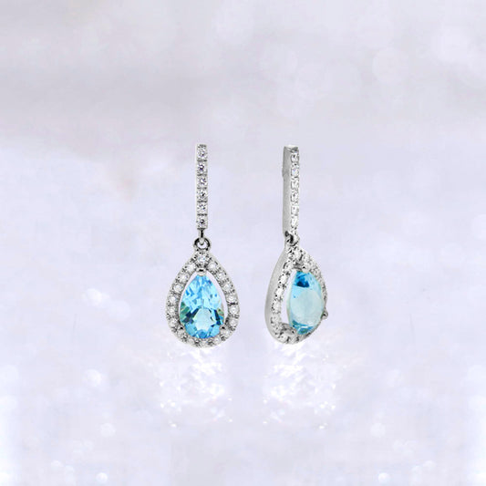 6*4mm Pear Blue Topaz Dangle Earrings