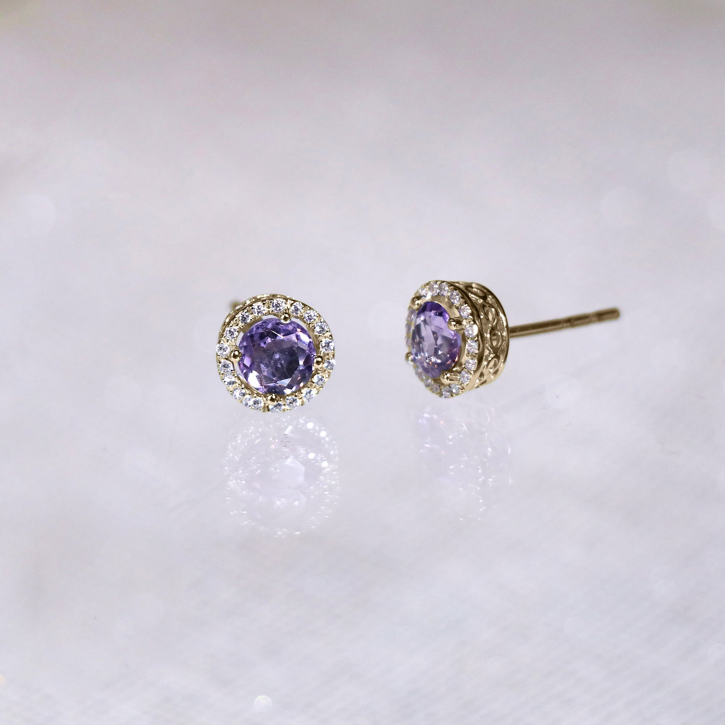 Amethyst Halo Diamond Earrings