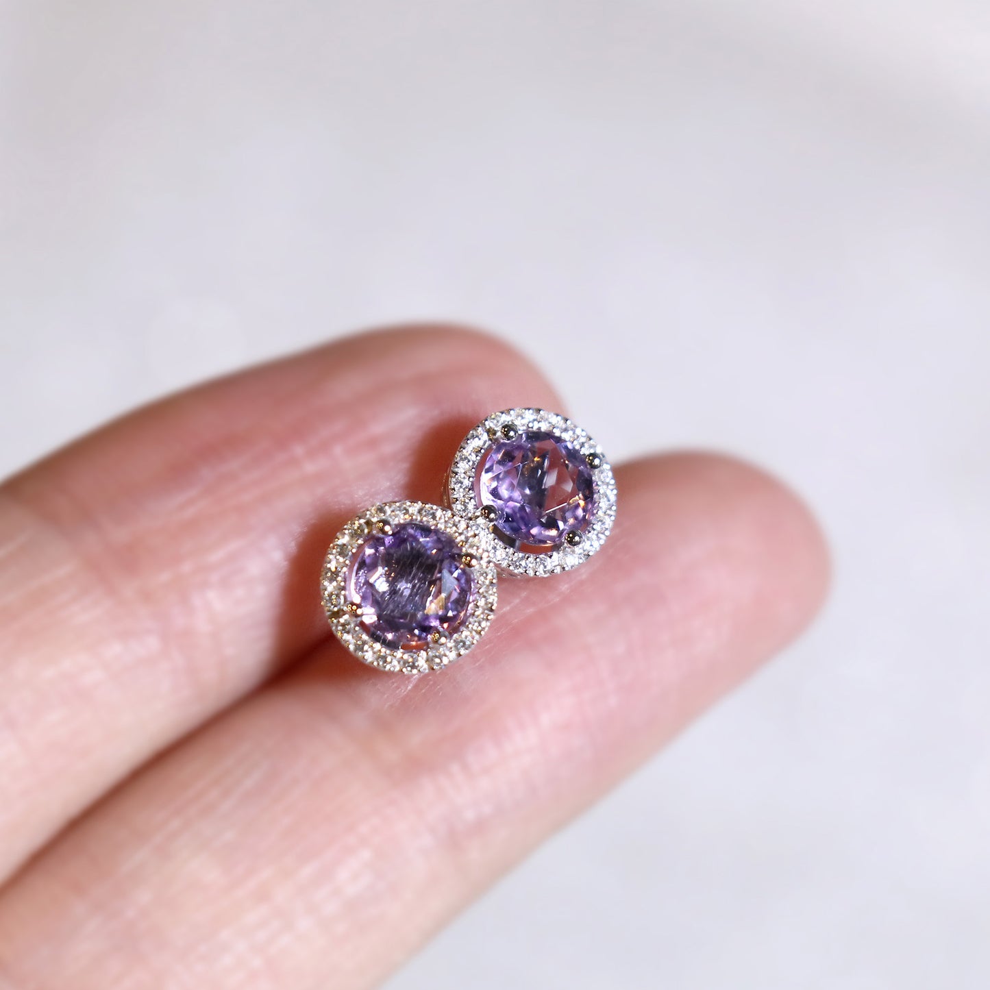Amethyst Halo Diamond Earrings
