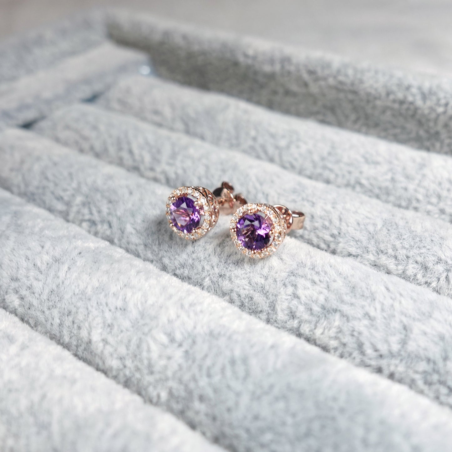 Amethyst Halo Diamond Earrings