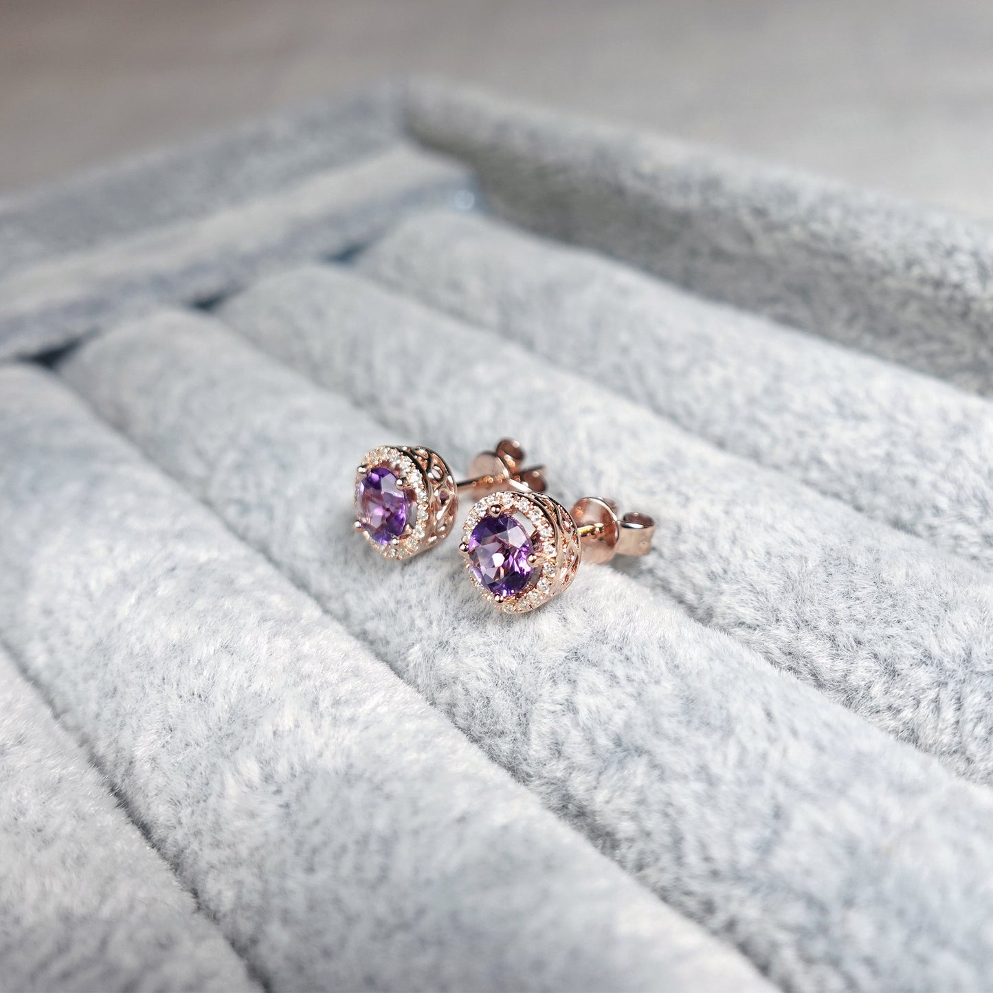 Amethyst Halo Diamond Earrings
