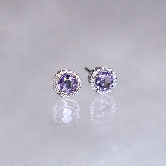 Amethyst Halo Diamond Earrings