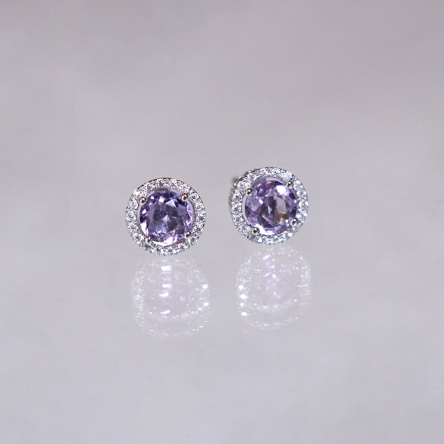 Amethyst Halo Diamond Earrings