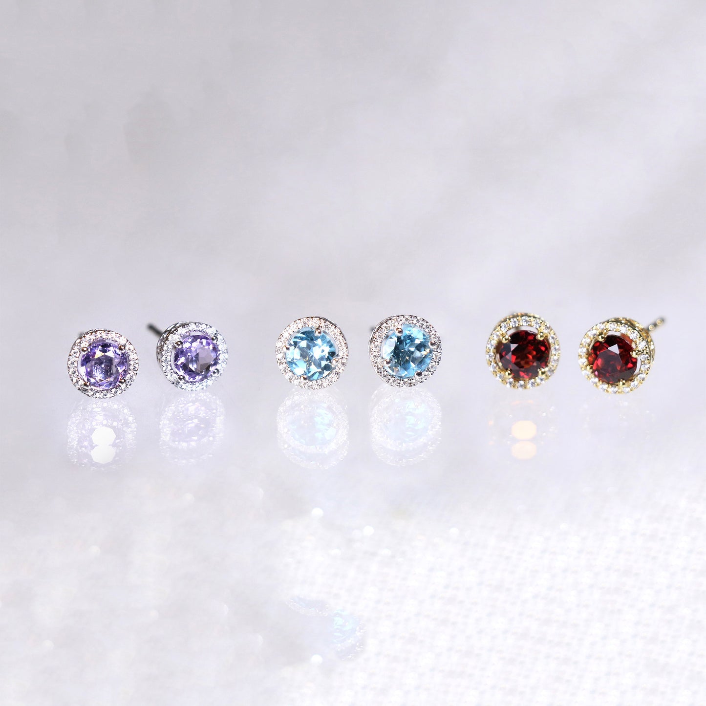 Garnet Halo Diamond Earrings