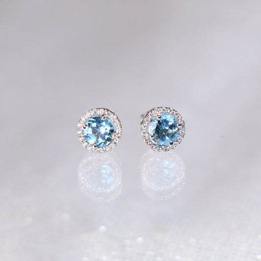 Topaz Halo Diamond Earrings